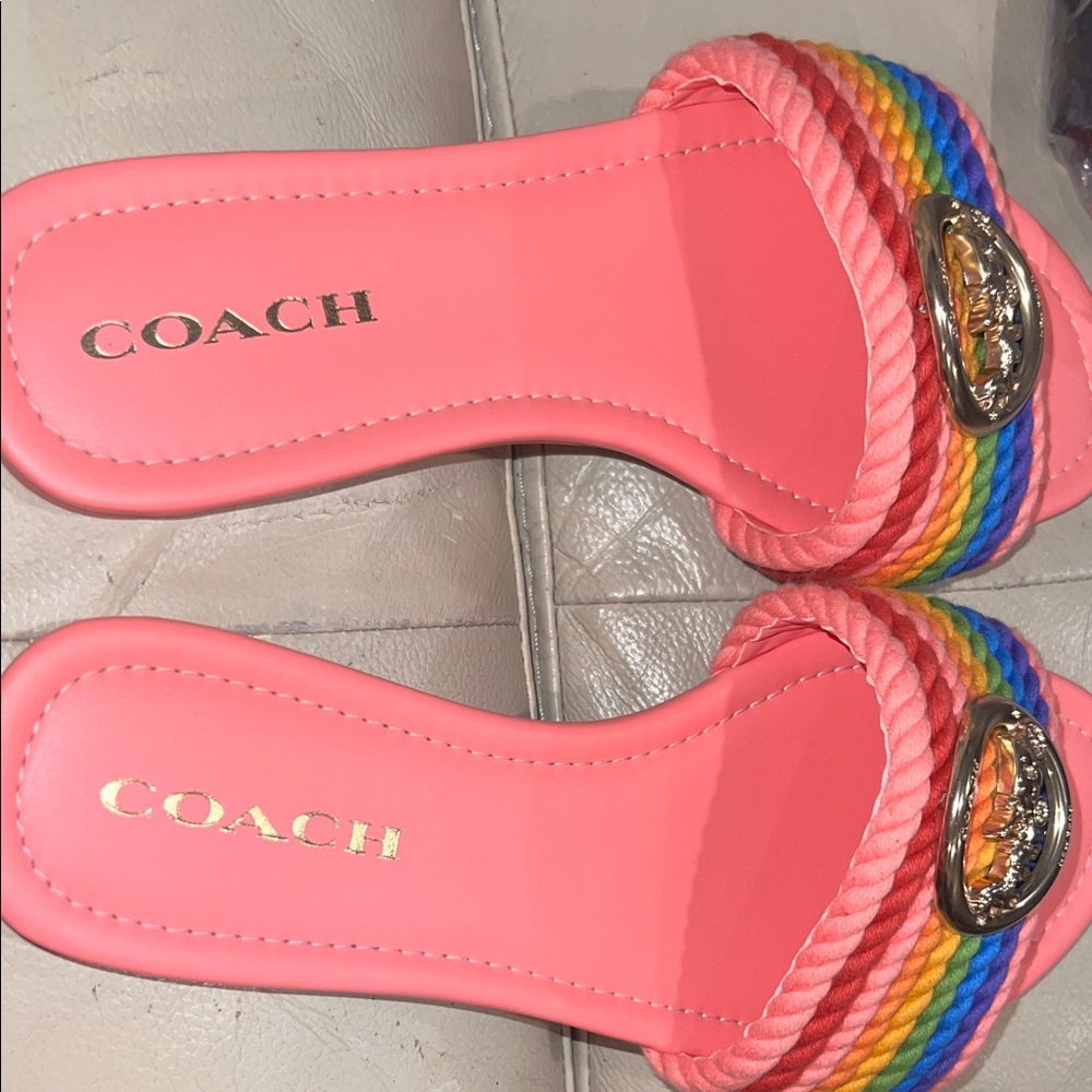 COACH Jolie Pink Rainbow Rope Slide Sandals NWOT / NWOB - Picture 8 of 11